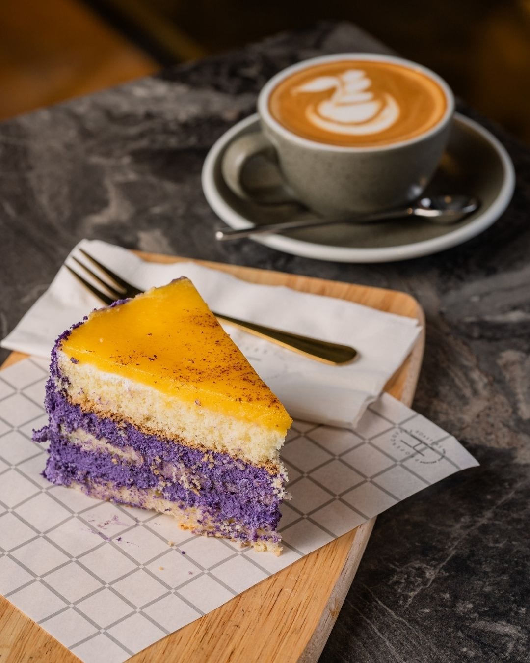 ube cake from h proper coffee roasters